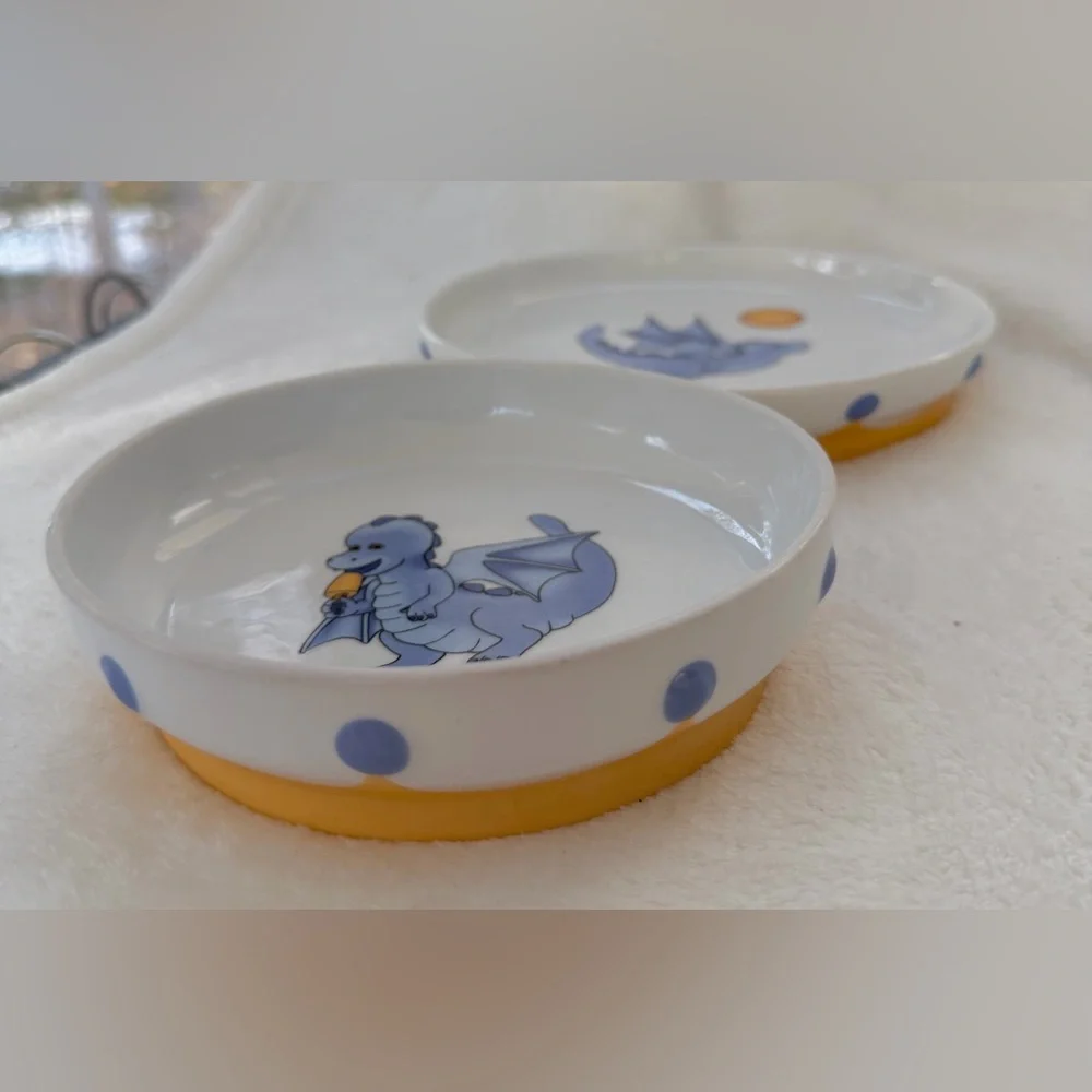 IKEA Smaskig Vintage 1999 Flying Dragon Plate & Bowl Set Porcelain 16558 Footed